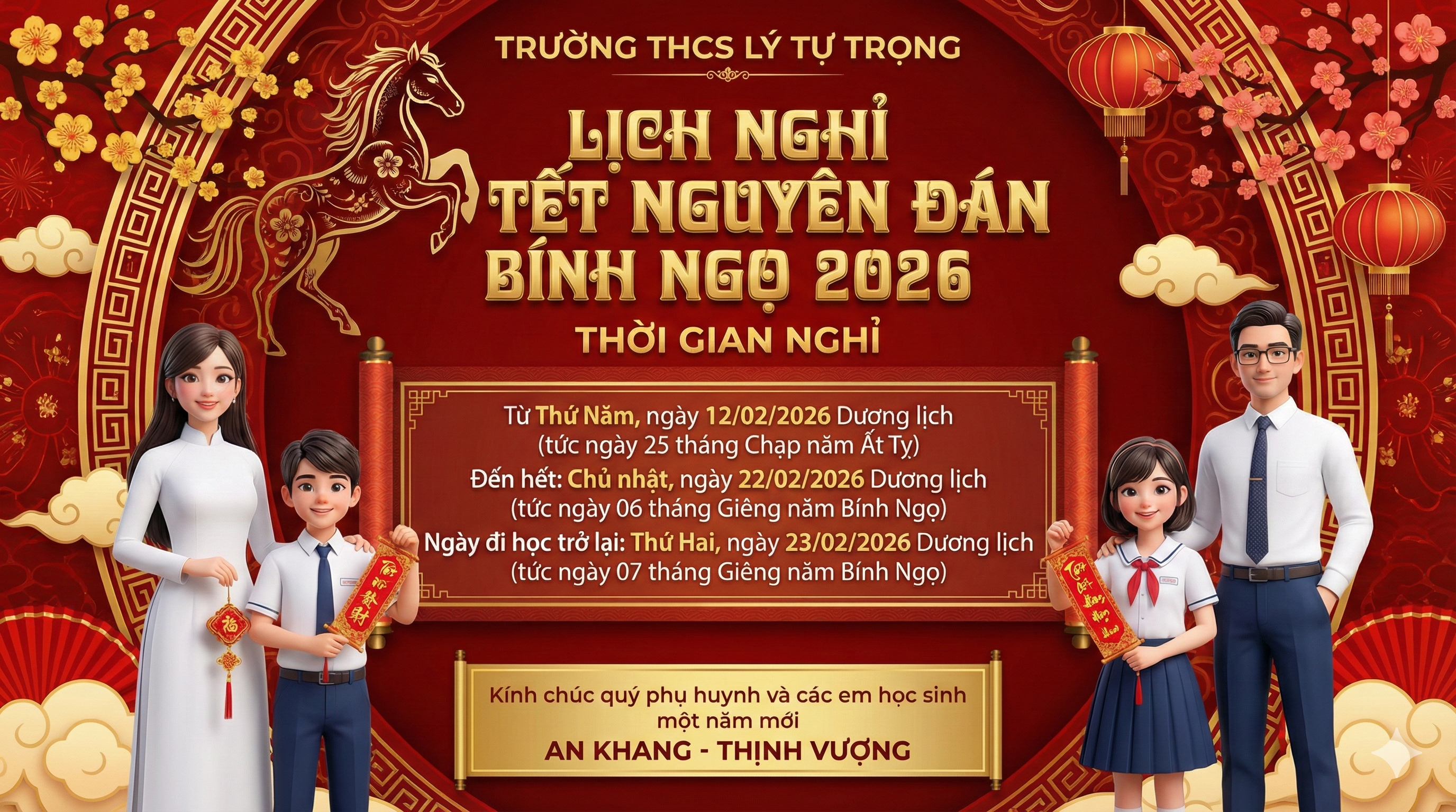 LỊCH NGHỈ TẾT NGUYÊN ĐÁN BÍNH NGỌ NĂM 2026